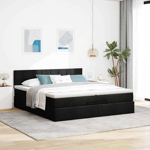 VidaXL Otomanski krevet s madracem crni 200x200 cm od tkanine Slike