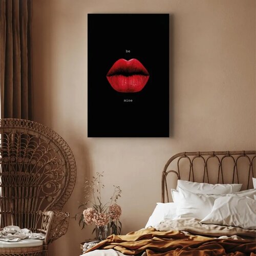  Slika - Red Lips (1-part) - Black Background with English Text 20x30 Premium Print Slike