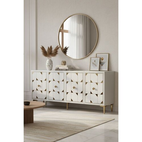 Hanah home komoda Moka 150, 150 cm, bela / zlatna Cene