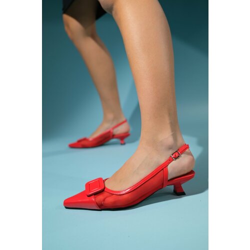 LuviShoes AMORA Red Buckle Women's Low Heeled Shoes Slike