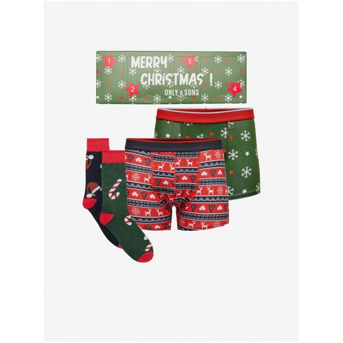Only & SONS Set of two men's patterned boxers and socks in red and green - Men Slike