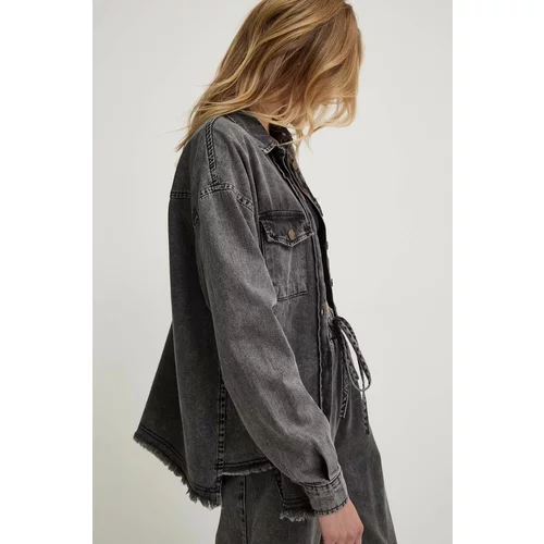 Answear Lab Traper jakna za žene, boja: siva, za prijelazno razdoblje, oversize