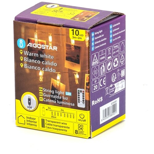 Aigostar LED dekorativni lanac 10xLED/5W/USB 5 m topla bela Slike