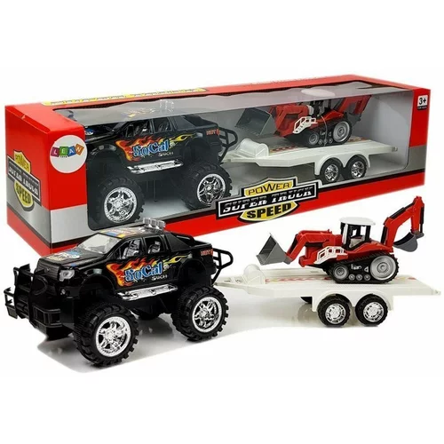  Set vozila Monster Truck s bagerom na prikolici, crno-crveni