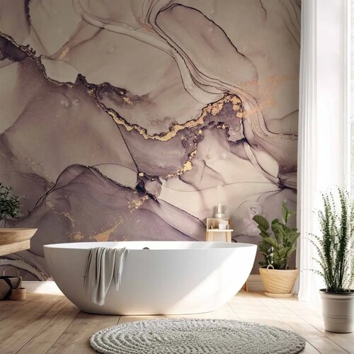  Foto tapeta - Watercolour Abstraction - Powder Pink Marble With Gold Accents 400x280 Vodootporna Slike