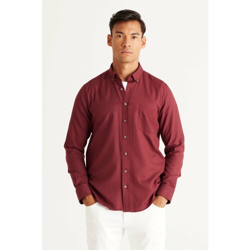 AC&Co / Altınyıldız Classics Men's Claret Red Slim Fit Slim Fit Buttoned Collar Cotton Oxford Shirt with Pocket. Slike