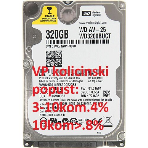 Western Digital 2.5 320GB 5400RPM 16MB 9mm SATA 3200BUCT hard disk Cene