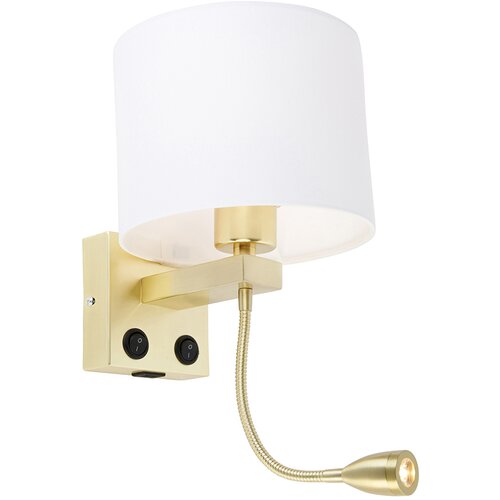 QAZQA Stenska svetilka zlata z USB in senčnikom bela 18 cm - Brescia Combi Slike
