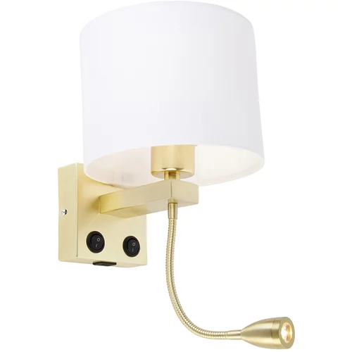 QAZQA Stenska svetilka zlata z USB in senčnikom bela 18 cm - Brescia Combi