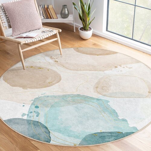 Mila Home modra/bež pralna okrogla preproga &amp;oslash; 120 cm puddle &amp;ndash; Slike