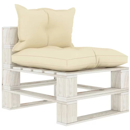 vidaXL Vrtna središnja sofa od paleta s krem jastucima drvena