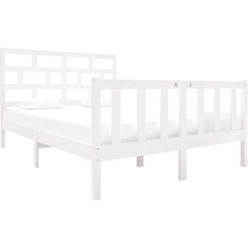 Maison Chic Posteljni okvir - Dvoposteljna postelja - Zakonska postelja bel iz trdne borovine 135x190 cm-J10005, (21764666) Slike
