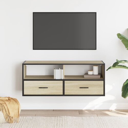  TV ormarić boja hrasta 100x31x39,5 cm konstruirano drvo i metal Smeđa Slike
