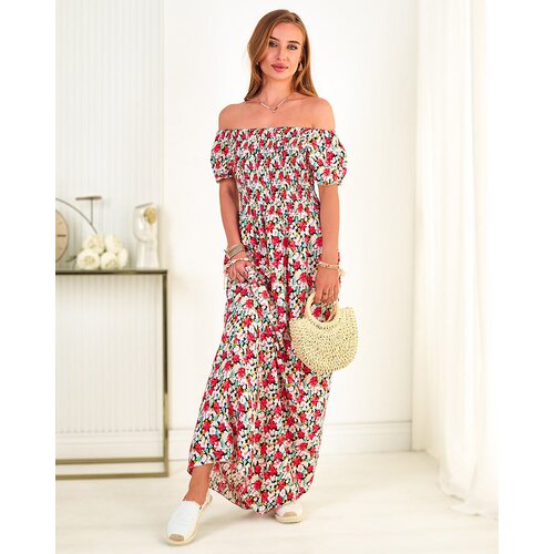 Resti Red and black women's maxi dress with floral print - Clothing Cene