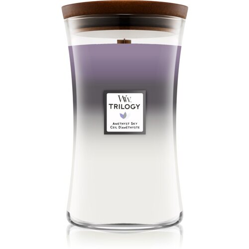 WoodWick Trilogy Amethyst Sky mirisna svijeća s drvenim fitiljem 609,5 g Slike