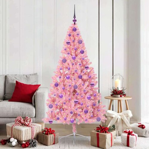 vidaXL Umjetna preddekorirana božićna jelka Roza 180 cm PVC Cene
