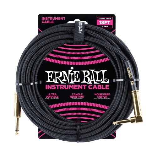 Ernie Ball kabel P06086 - 18FT(4,5m) BRAIDED 6,3mm - 6,3mm L instrument - BLK boja Slike