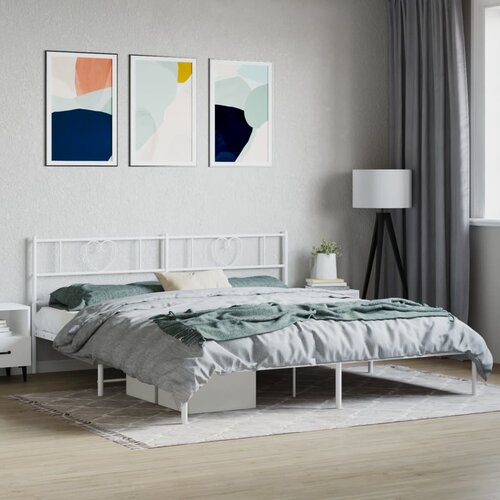  The Living Store Kovinski posteljni okvir z vzglavjem bel 200x200 cm - Posteljni Okvir, (21448783) Slike