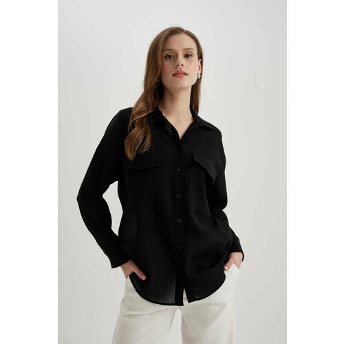 Defacto Oversize Fit Shirt Collar Crinkle Fabric Long Sleeve Shirt Cene