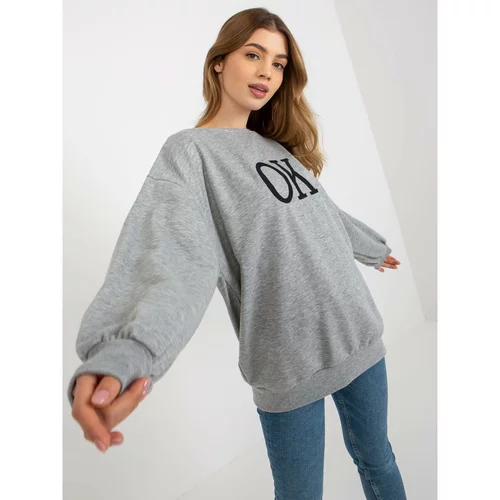 Fashion Hunters Gray loose oversize sweatshirt without a hood with embroidery