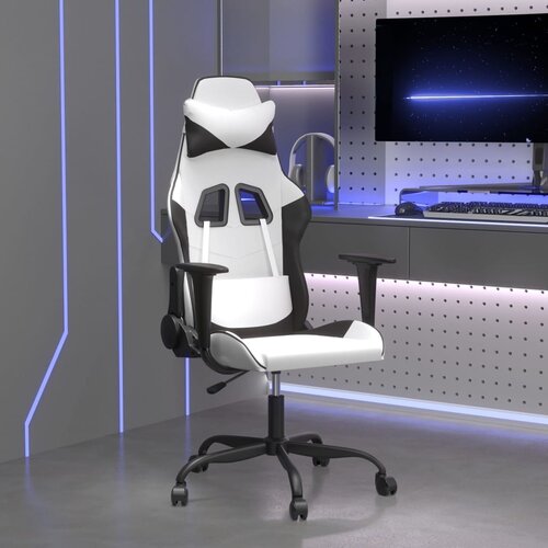 VidaXL Gaming stol Bela in črna umetno usnje Slike