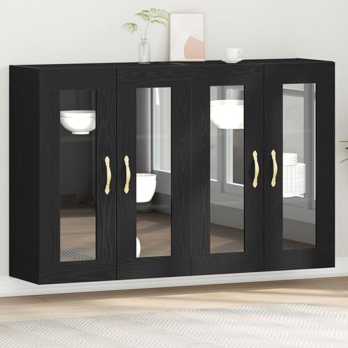 vidaXL Stenski kabinet Set 2 Črn hrast Les, steklo 139 x 34 x 90 cm Cene
