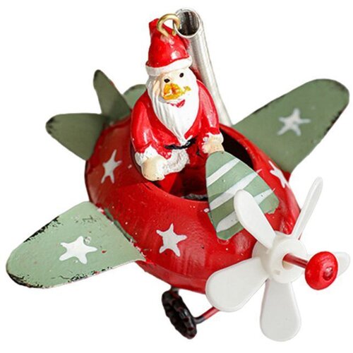  Novogodisnji ukras za jelku deda mraz u avionu EL crveni Slike