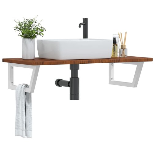 The Living Store Stenska polica za umivalnik jeklo in trdna hrastovina - Polica Za Umivalnik, (21486329) Cene
