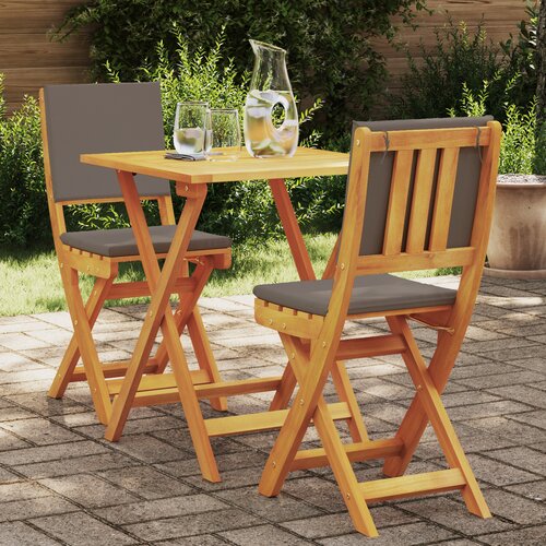 VidaXL 3-dijelni sklapanje bistro set s jastučićima, čvrsto bagremovo drvo Slike