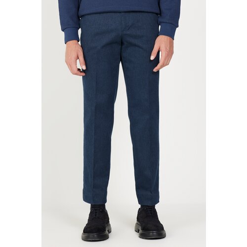 ALTINYILDIZ CLASSICS Men's Navy Blue Comfort Fit Relaxed Fit Side Pocket Cotton Diagonal Patterned Trousers Slike