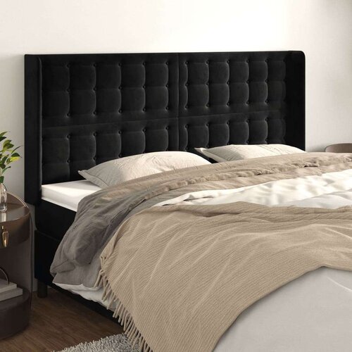  Uzglavlje s u&amp;scaron;ima crni 203x16x118/128 cm bar&amp;scaron;unasti Slike