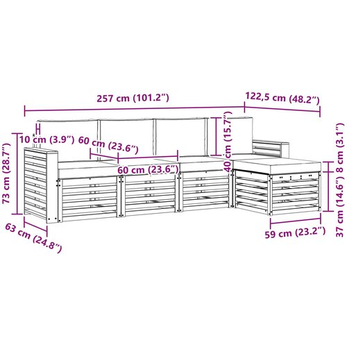  Set vanjskih sofa 5 kom. Prirodna i svjetlosiva Bijela 257 x 122,5 x 73 cm Slike