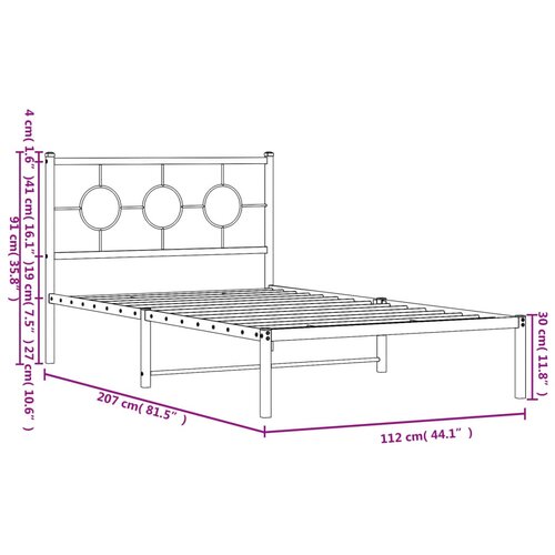  Metalni okvir za krevet s uzglavljem crni 107x203 cm Slike
