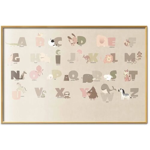  Plakat - Beige Alphabet 90x60 Zlatni okvir Slike