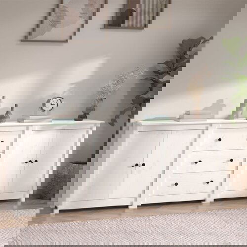 VidaXL Komoda bela 210x35x80 cm trdna borovina Slike