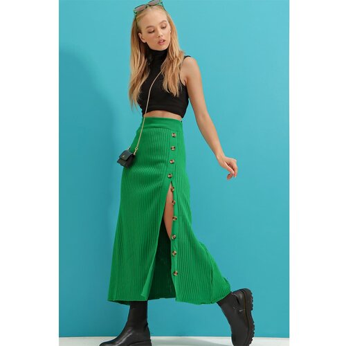 Trend Alaçatı Stili Women's Green Button Detailed Knitwear Skirt Slike