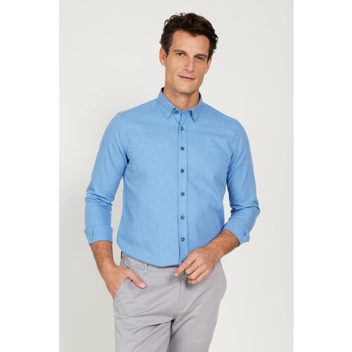 ALTINYILDIZ CLASSICS Men's Blue Slim Fit Slim Fit Buttoned Collar Flannel Lumberjack Winter Shirt Slike