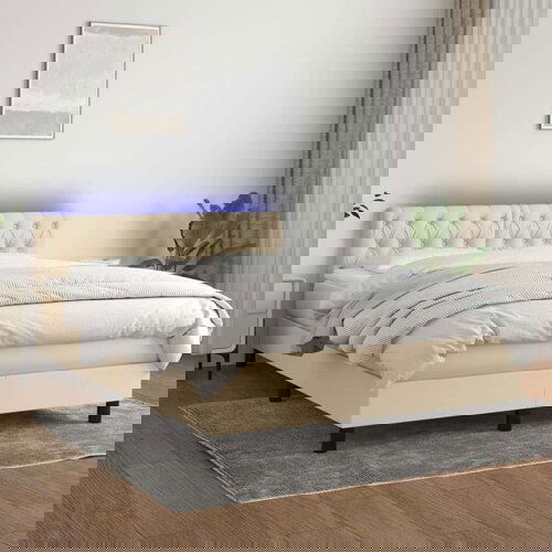  Box spring postelja z vzmetnico LED krem 140x200 cm blago, (20892810) Cene