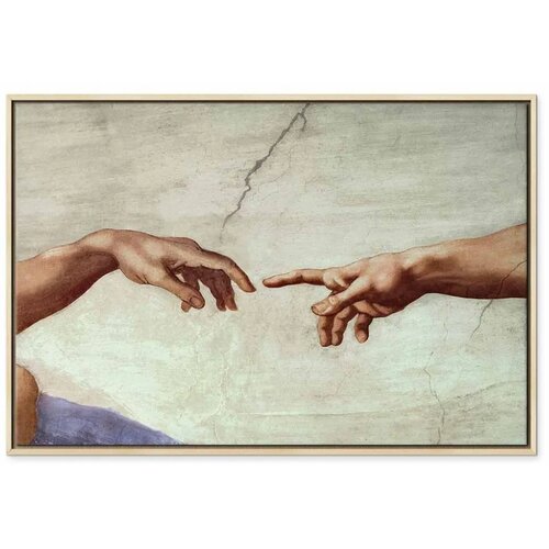  Slika - Michelangelo &amp;ndash; The Creation of Adam (hands) 90x60 U prirodnom drvenom okviru Slike