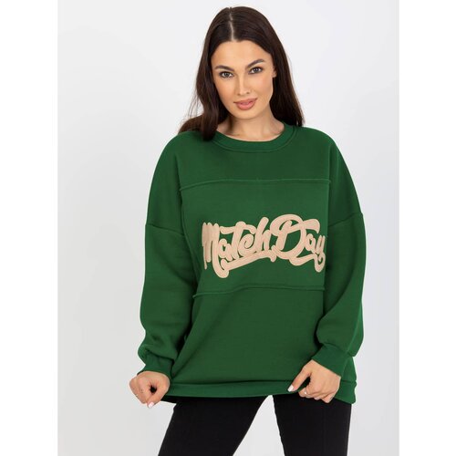 Fashion Hunters Dark green sweatshirt without a hood with patches Cene