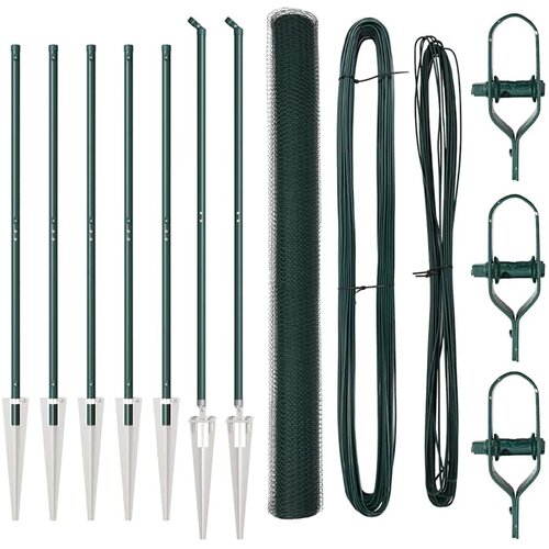 VidaXL Ograda u obliku heksagona Zelena 1.5x10 m Čelik, Postovi Ograde s Klinom 7 kom &amp;Oslash;32 mm 170 cm Galvanizirani Čelik Slike