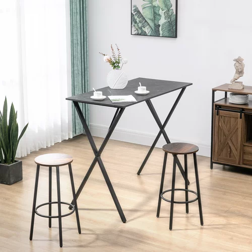 HOMCOM Moderni barski pult v industrijskem slogu, kuhinjska miza z marmornatim učinkom, iz lesa in jekla, 120 x 60 x 102 cm, črna, (20755624)
