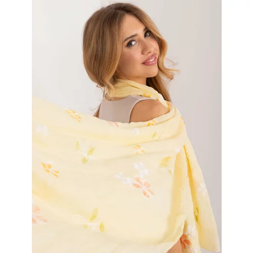 Fashion Hunters Light yellow women's scarf with embroidery