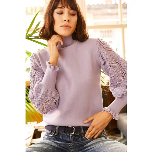 Olalook Women's Lilac Sleeve Detail, Soft Textured Knitwear Sweater