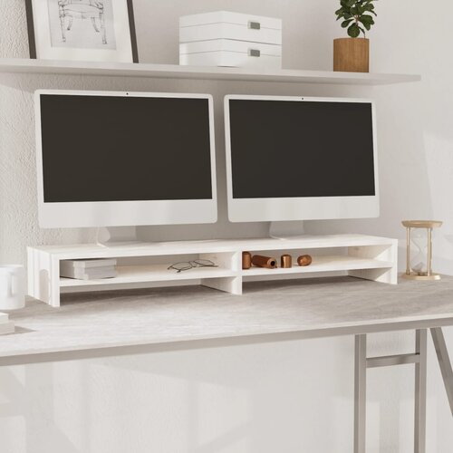 vidaXL Stalak za monitor bijeli 100 x 24 x 13 cm od masivne borovine Cijene