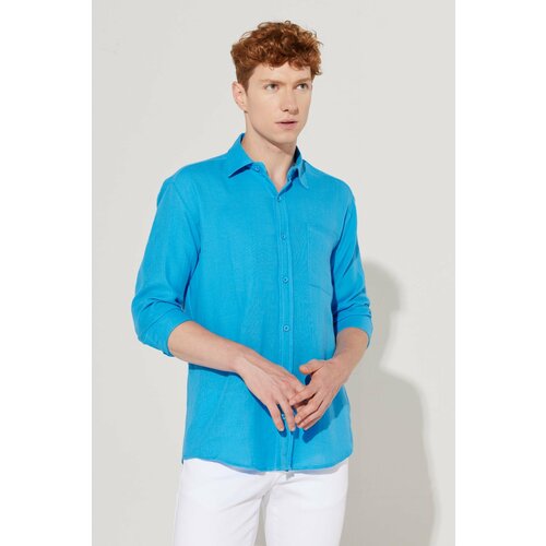 AC&Co / Altınyıldız Classics Men's Saks Comfort Fit Wide Cut, Classic Collar 100% Cotton Muslin Shirt. Cene