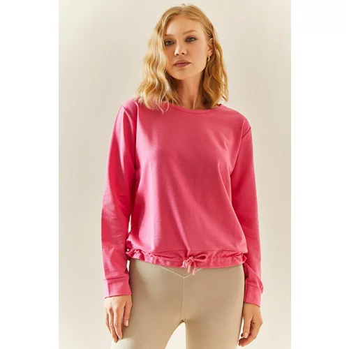 XHAN Pink Crewneck Pleated Sweatshirt