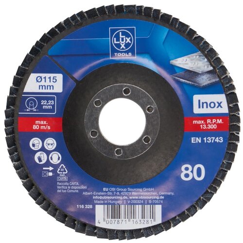 Lux Tools Brusna ploča lamelirana 115mm K80 za metal Slike