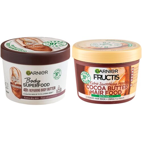Garnier body superfood krema za telo cocoa 380ml + fructis hair food maska za kosu cocoa 390ml Slike