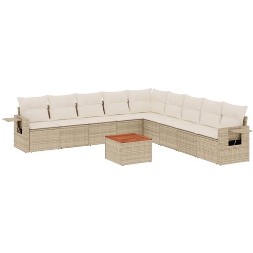  10-dijelni set vrtnih sofa s jastucima bež od poliratana Slike